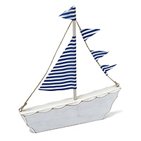 Bateau Décoration Table en Bois Blanc et Bleu