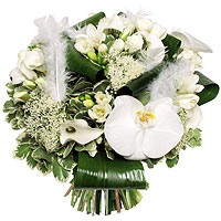 Bouquet Rose Orchidée et Plume