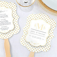 Eventails Menus à Personnaliser Pois Dorés x12