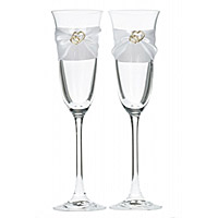 2 Flutes Champagne Double Coeurs Dorés Mariage