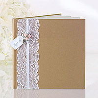 Le livre d'Or Vintage Kraft avec Dentelle Blanche