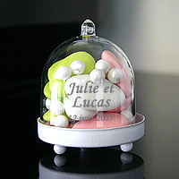Mini Cloche en Plastique Contenant Socle Métal Blanc