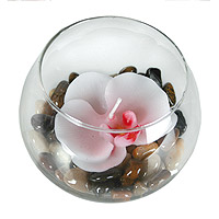 Photophore Verre Boule Orchidée Cailloux
