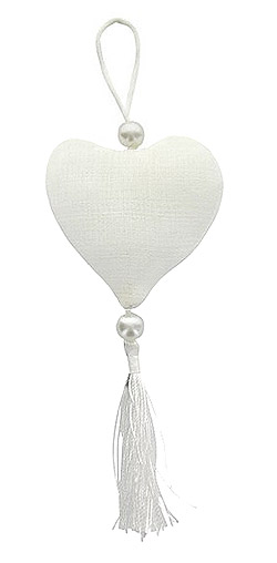 Pompon Coeur en Lin Blanc avec Perles