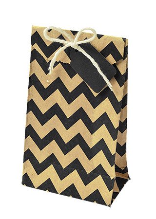 Pochettes Cadeaux Kraft Chevrons Noirs Vintage x6