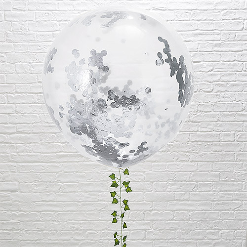 Grand Ballon Transparent Clair et Confetti Moderne Argent