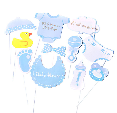 Accessoires photobooth Baby Shower bleu