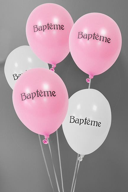 ballon imprimé baptemediam. 28 cm (x 8) rose et blanc