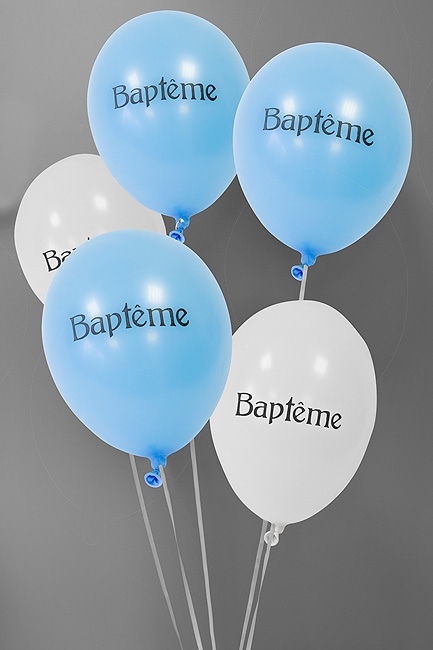 Ballons Nacrés Impression Baptême Bleu