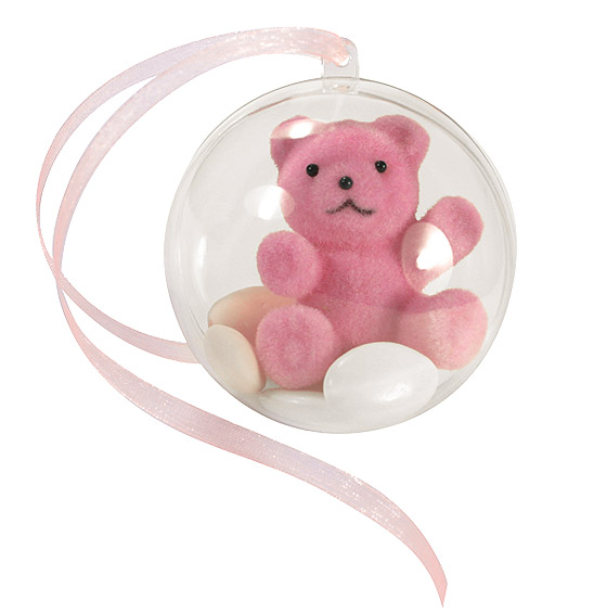 Petit Nounours Rose Déco Bapteme Fille x1