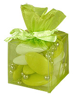 Cube Transparent Organza Contenant Dragées Vert Anis