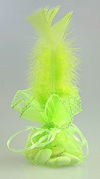 Pochon Tulle Strass Plume Contenant Dragées Vert Anis