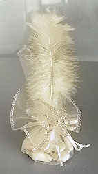 Pochon Tulle Strass Plume Contenant Dragées Ivoire