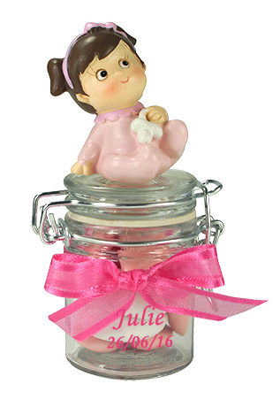 Petite Figurine Sujet Bapteme Bébé Fille avec Tétine x1