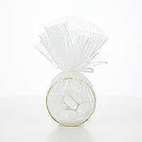 Anneau Doré à Dragées Contenant Organza et Ruban Blanc