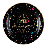 Assiettes Rondes Joyeux Anniversaire Noir Multicolore x6