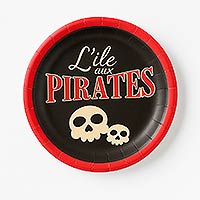 Assiette Ronde Carton Noir Rouge Thème Pirate