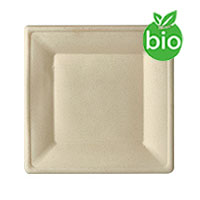 12 Assiettes Carrées Biodégradables Fibre de Canne Naturel 20cm