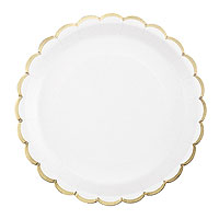 Assiettes Carton Rondes Blanc Bord Doré 23cm x8