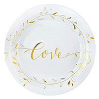 Assiettes Rondes Carton Just Married Love Doré