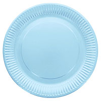 10 Assiettes Carton Rondes Laquées Stries Bleu Ciel