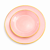 Combo 12 Assiettes Luxe Réutilisables Rose Bordure Dorée