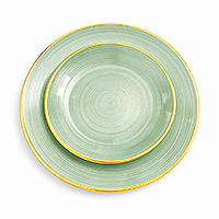 Combo 12 Assiettes Luxe Réutilisables Vert Sauge Bordure Dorée