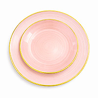 Combo 12 Assiettes Luxe Plastiques Rose Bordure Or