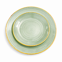 Combo 12 Assiettes Luxe Plastiques Vert Sauge Bordure Or