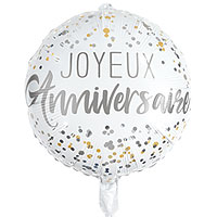 Ballon Rond Mylar Anniversaire Gris Argenté