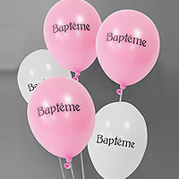 Le Lot de 8 Ballons Impression Baptême Rose et Blanc