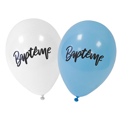 Le Lot de 8 Ballons Impression Baptême Bleu Ciel et Blanc