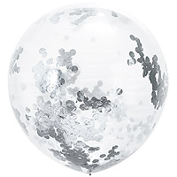 Ballon Géant Transparent 1m avec Confettis Gris Argent