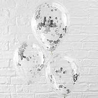 Ballons Transparents 35cm avec Confettis Argent x5