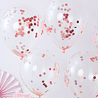 Ballons Transparents 35cm avec Confettis Rose Gold x5