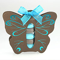 Boite à Dragée Papillon Chocolat Turquoise