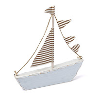 Bateau Déco en Bois Rayé Blanc et Taupe