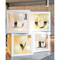 4 Cubes à Ballons Blanc Lettres Love Doré