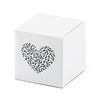 Contenant Dragées Cube Blanc Motif Coeur