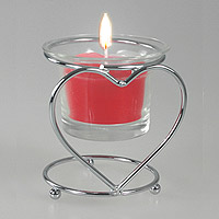 Mini Chandelier Cœur Métal Argenté Bougie Fuchsia