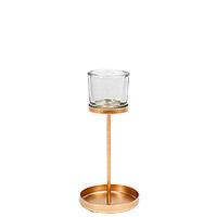 Bougeoir Métal Rose Gold Socle et Verre Bilbao 21 cm