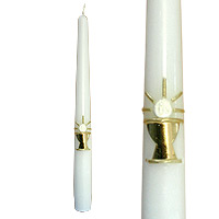 Flambeau Ogive Blanc Calice Relief Communion 26cm