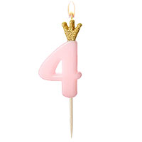 Bougie Chiffre 4 Princesse Rose Clair et Doré