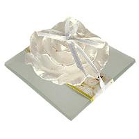 Bougie Rose Nacrée sur Assiette Verre Givré Nœud Satin