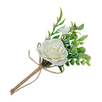 Mini Bouquet Feuillage et Rose Blanche avec Ficelle