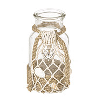 Vase Verre Thème Mer Corde Jute Coquillages et Filet x1