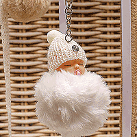 Porte Clef Pompon Bébé Blanc x1