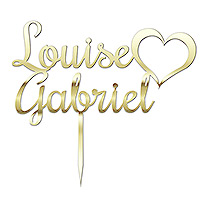 Cake Topper Personnalisé Coeur Miroir Or Champagne