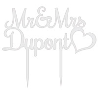 Cake Topper Personnalisé Mr and Mrs Blanc
