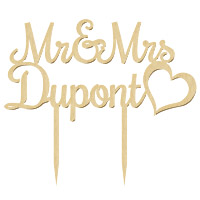 Cake Topper Personnalisé Mr and Mrs Bois Naturel